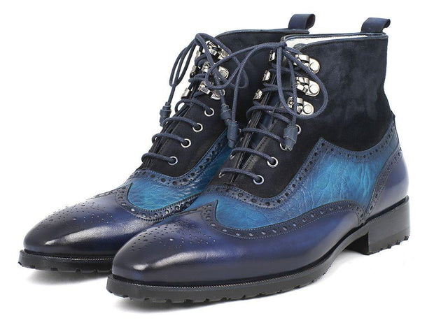 Paul Parkman Wingtip Boots Blue Suede & Leather (ID#971-BLU)