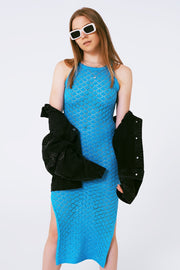 Halter Crochet Midi Dress in Blue