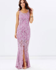 Lace Evening Dress W/ Split (Lavender)