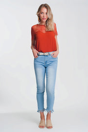 Skinny Jeans in Light Denim With Frayed Hem