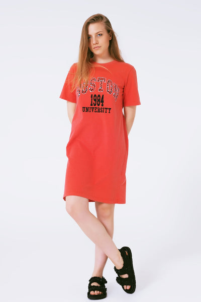 Red Midi T-Shirt Dress Boston 1984 University