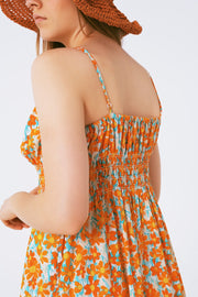 Maxi Beach Dress in Orange Flower Print