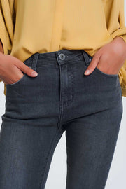 High Waisted Denim Jeans in Glitter Fabric