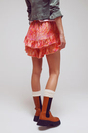 Shorts With Frilly Hem in Abstract Zebra Print in Orange and Fuchsia