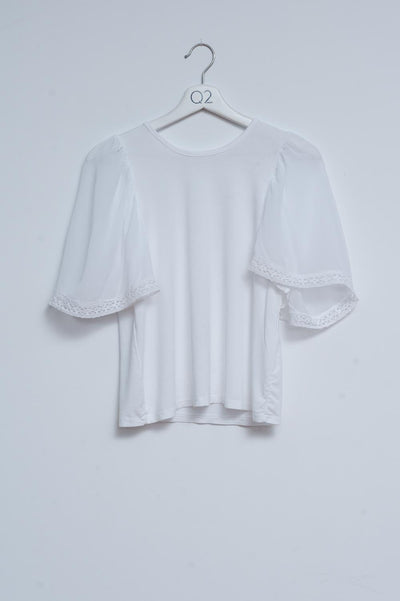 Angel Sleeve Tea Blouse in White