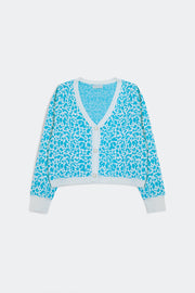 Lightweight Knitted Cardigan in Turquoise Animal Print