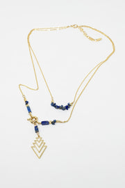 2 in 1 Long Gold Necklace With Blue Beads