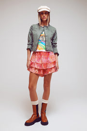 Shorts With Frilly Hem in Abstract Zebra Print in Orange and Fuchsia