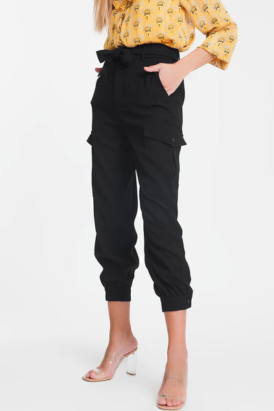 Cargo Pants With Belt in Black
