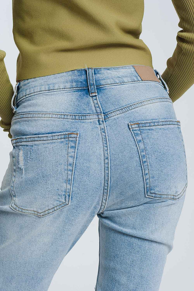 Ripped Boyfriend Jeans in Light Denim