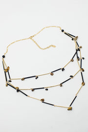 Short 3 in 1 Necklace With Black and Golden Beads