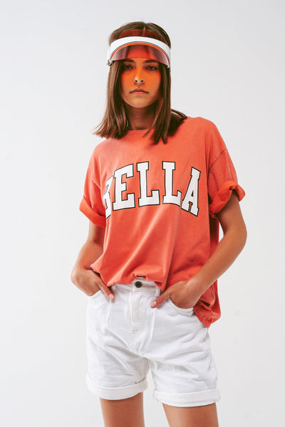 T-Shirt With Bella Text in Orange