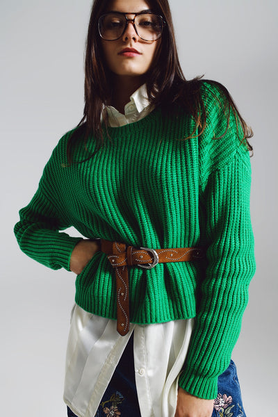 Relaxed Waffle Knit Jumper in Bright Green
