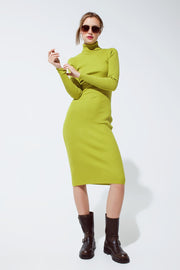 MIDI Dress in Green With Turtle Neck