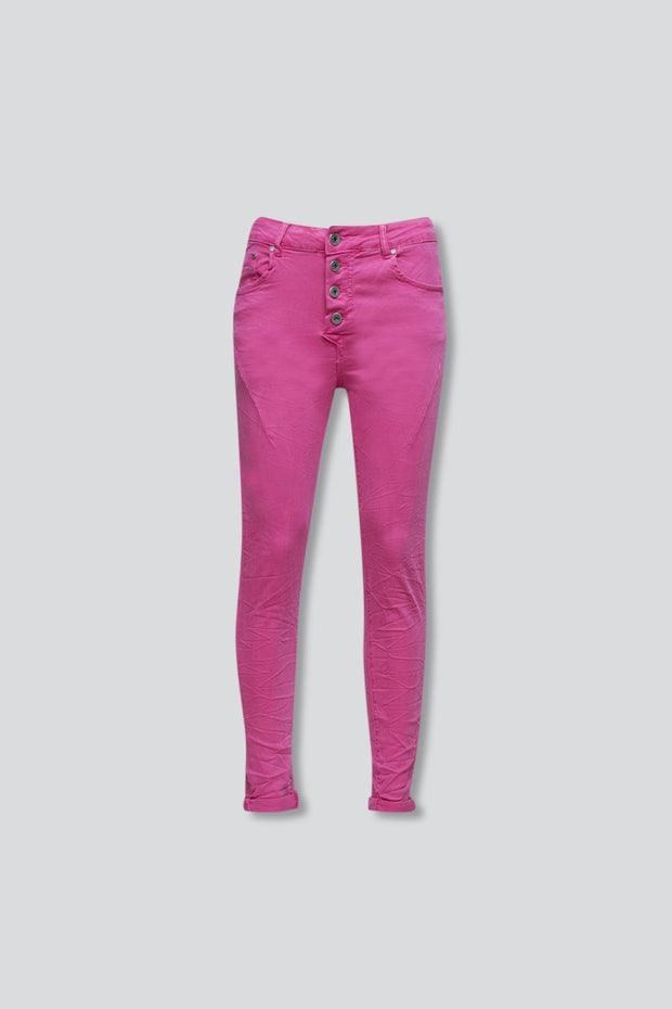 Exposed Buttons Skinny Jeans in Fuchsia