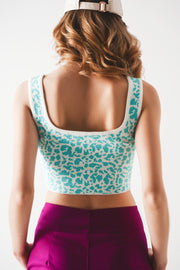 Lightweight Knit Top in Turquoise Animal Print