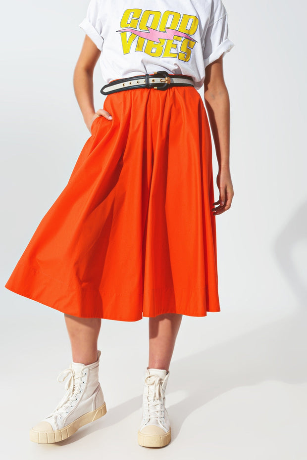 A-Line Skirt With Elastic Waist Band  in Orange