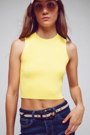 Cropped Knitted Tank Top in Yellow