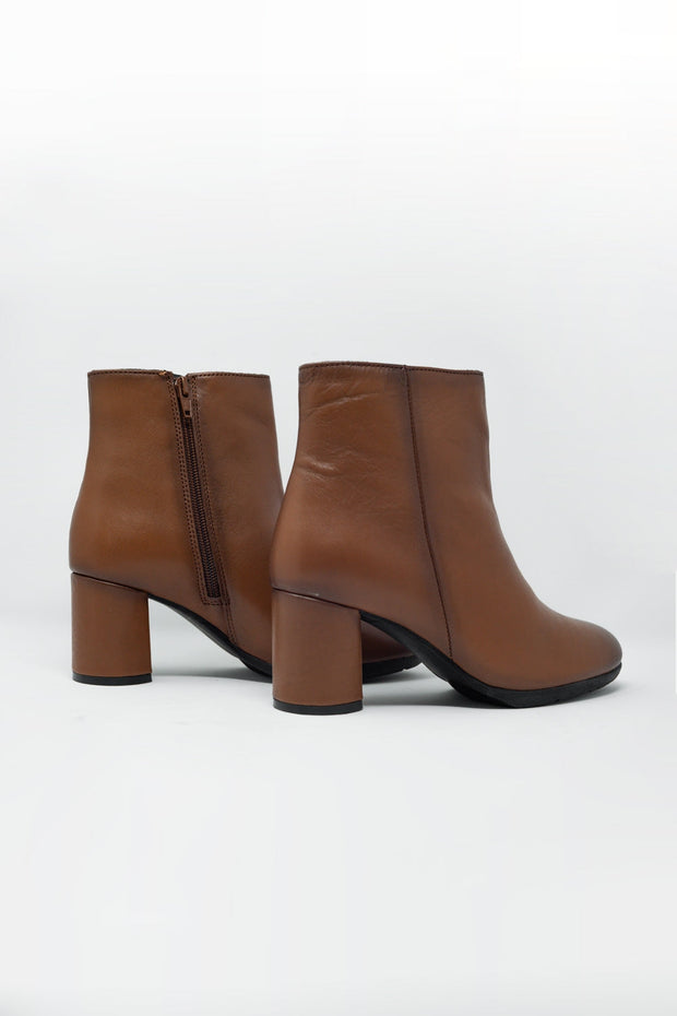 Brown Blocked Mid Heeled Ankle Boots