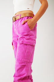 Cargo Pants With Tassel Ends in Fuchsia
