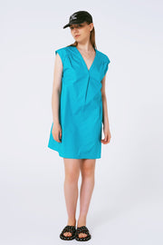 Mini Poplin Sleevless Dress in Turquoise