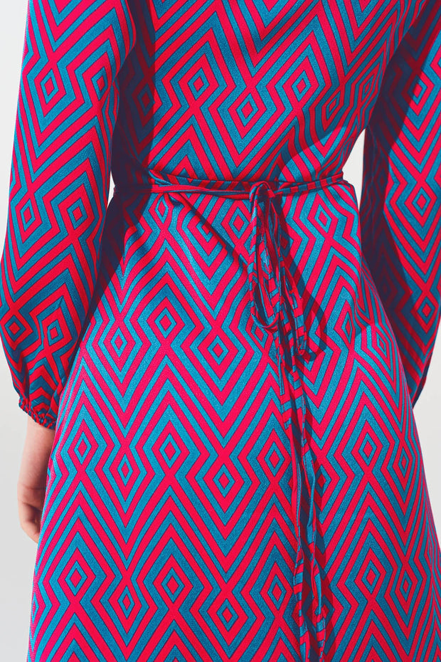 Mini v Neck Wrap Dress With Geometric Print