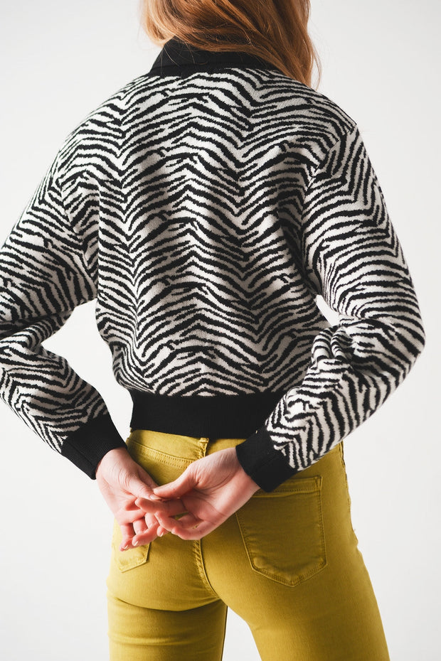 Black Sweater With Zebra Pattern