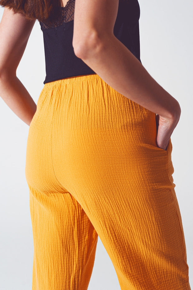 Textured Loose Fit Pants in Orange