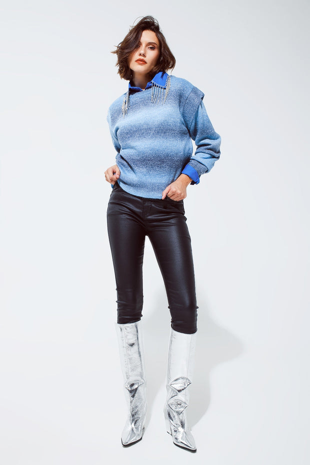 Sweater in Ombre Design Blue With Round Neck and Sleeve Details