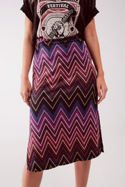 Midi Skirt in Fuchsia Geo Print