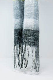 Brushed Fringed Scarf in Grey Check