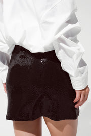 Short Mini Skirt With Glitter and Slit in Black