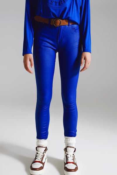 Super Skinny Pants Faux Leather in Electric Blue