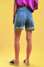 Shorts With Button Front in Blue