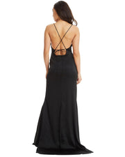 Satin Evening Dress With Front Splits - Black