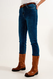 High Waisted Super Skinny Jeans in Dark Blue With High Quality Elastic