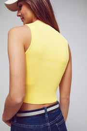 Cropped Knitted Tank Top in Yellow