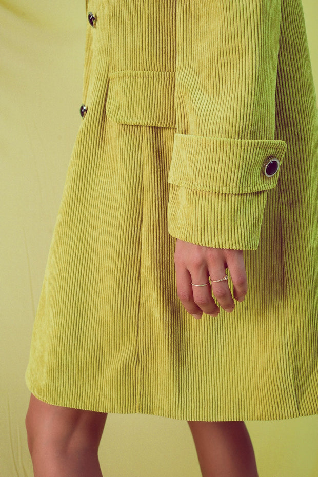 Longline Blazer With Vintage Buttons in Lime Cord