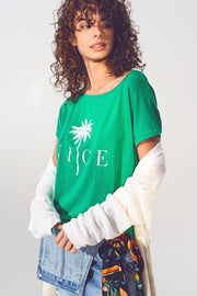 Graphic Front Print T Shirt in Green