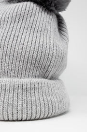 Gray Knitted Hat With Pompom