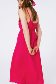Maxi Fuchsia Summer Dress With Straps and Gathered Waist