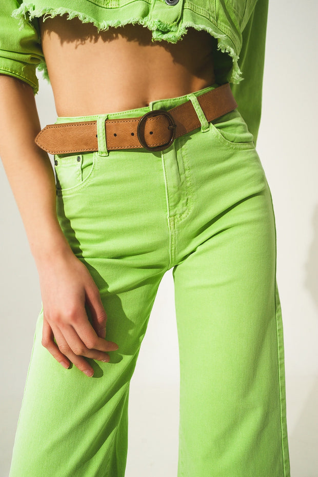 Cropped Wide Leg Jeans in Acid Green