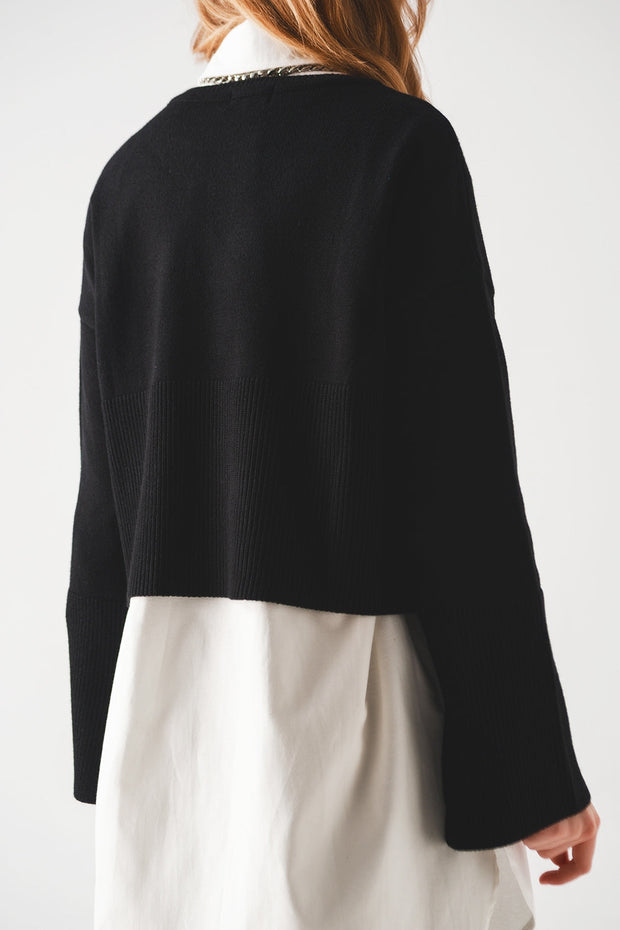 Ribbed Boat Neck Jumper in Black