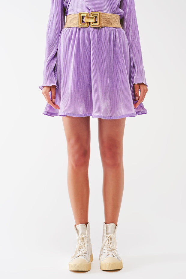 Pleated Satin Mini Skirt in Lilac