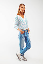 High Waist Button Detail Mom Jeans