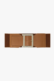 Wide Elastic Brown Belt With Rhinestone Details