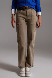 Straight Leg Cargo Pants in Brown Beige