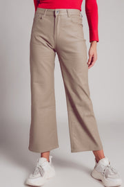 Faux Leather Wide Leg Trouser in Beige