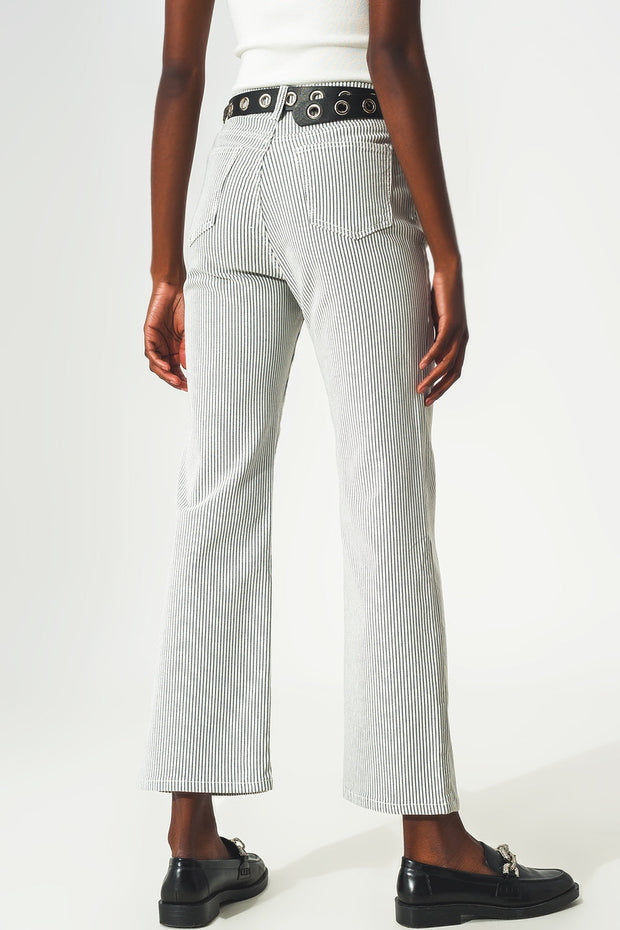 Flared Stripe Pants in Grey