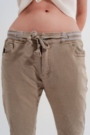 Skinny Chinos With Elastic Waist Beige